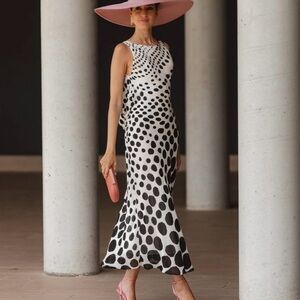 Zara NWT Elegant Black and White Polka Dot Maxi Dress